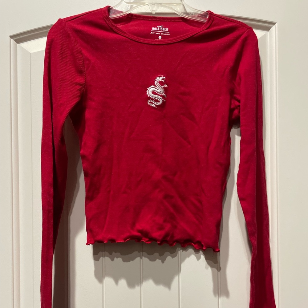 Hollister red dragon crop long sleeve